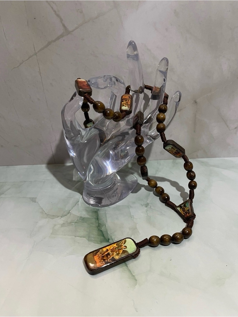 Saint Michael Archangel Corded Wood Rosary Prayer Meditation EUC